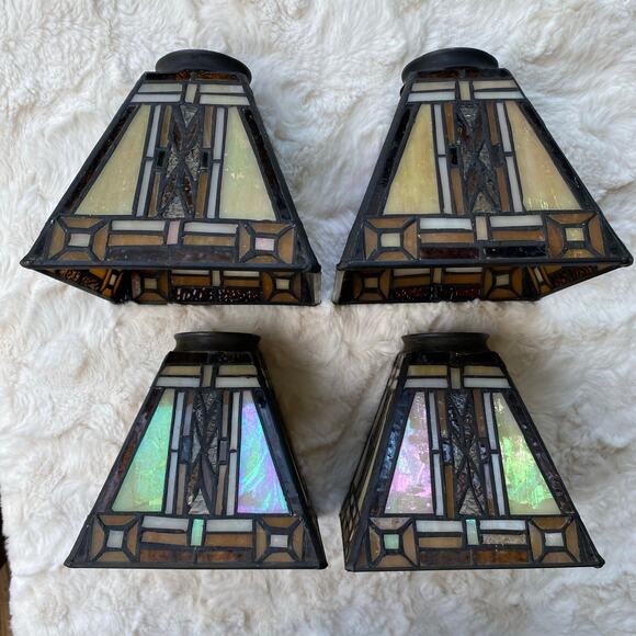 Tiffany Style Stained Glass Pendant Lamp Shades Set of 4 Square Iridescent 5" - Picture 2 of 16